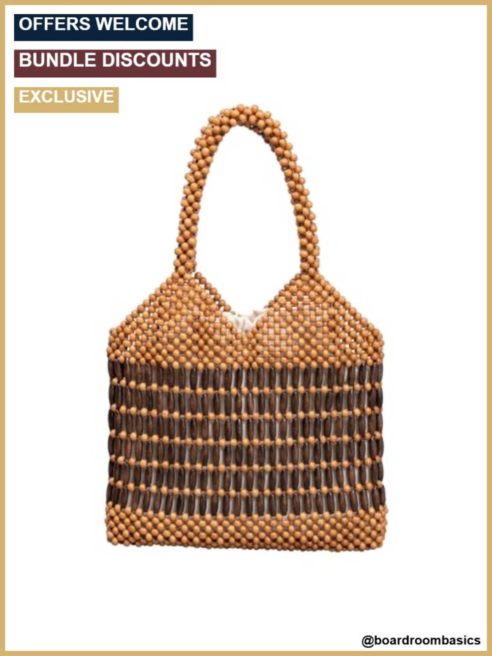 Handmade Wooden Beaded Woven Top Handle Handbag Clutch Purse
